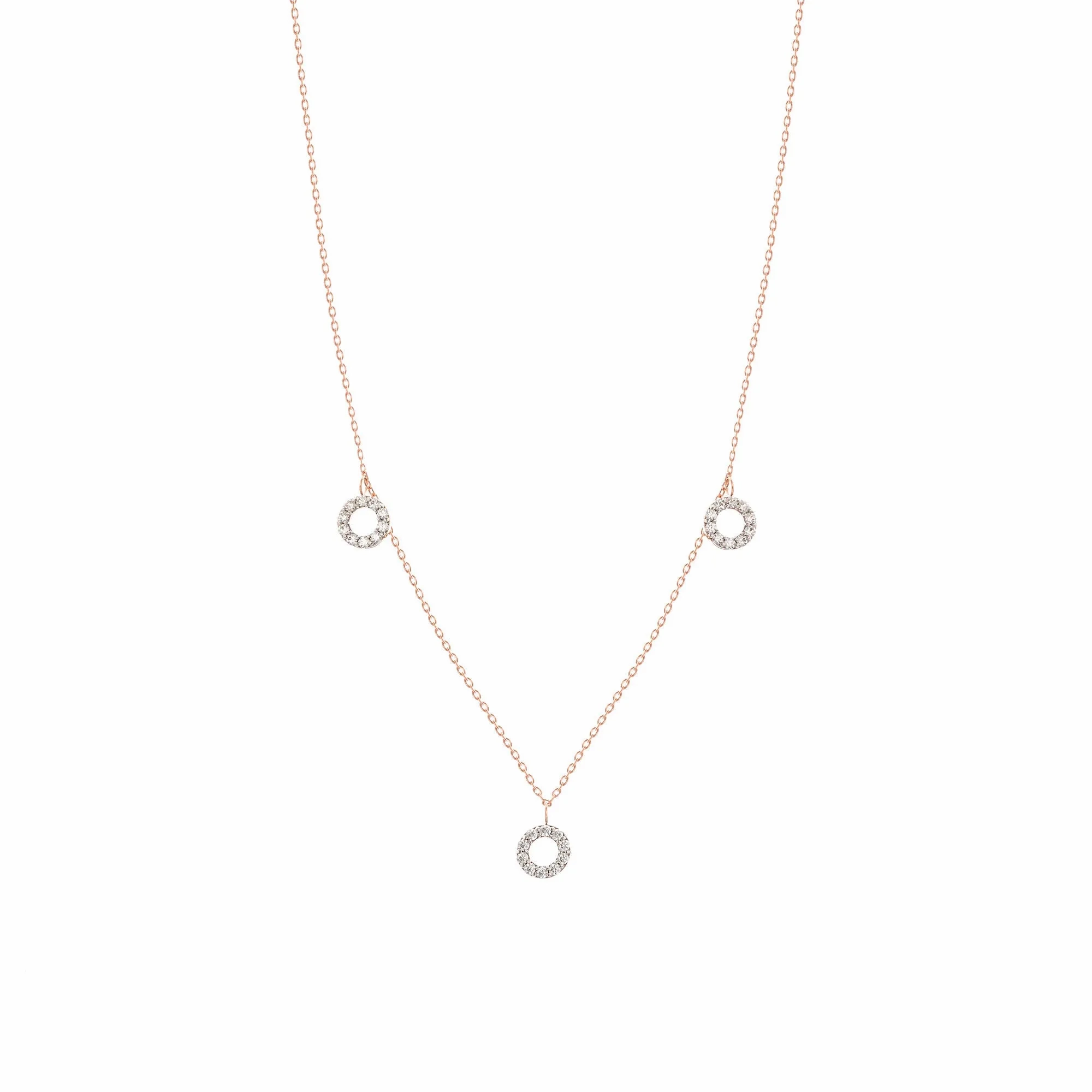 Dangling Round 18K Rose Gold Necklace w. Diamonds