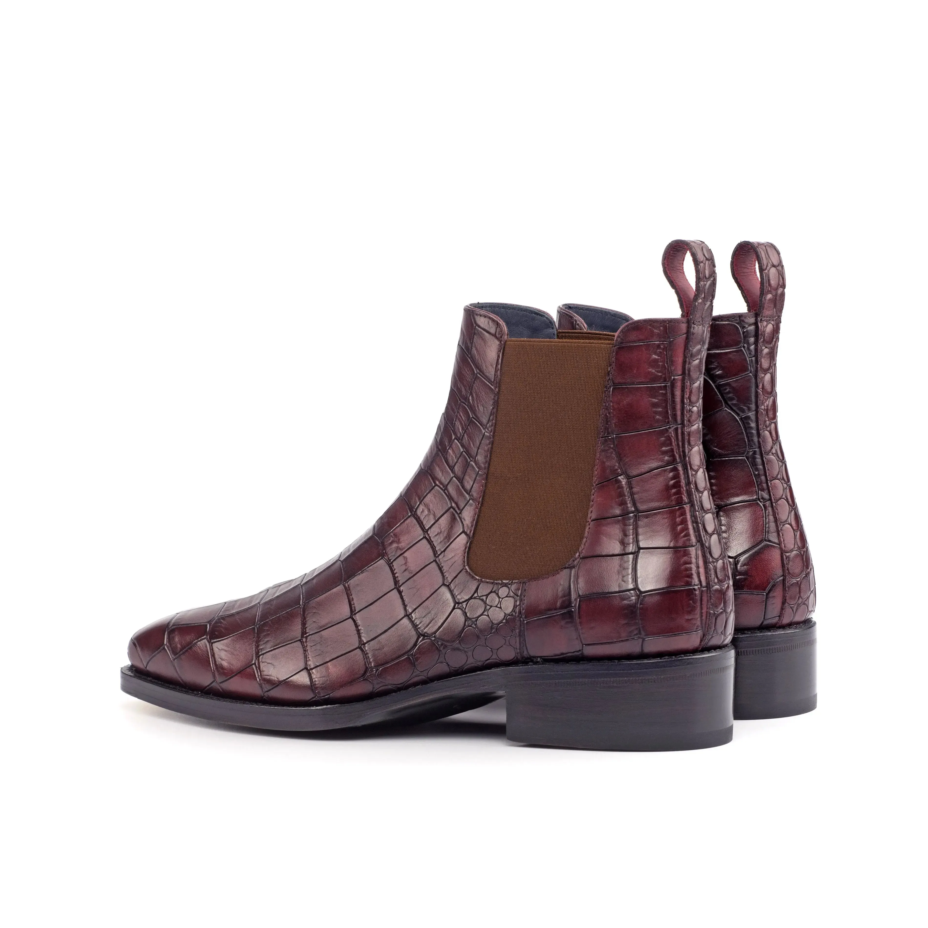 Dapperfam Schuhe DapperFam Monza in Burgunderrot Herren Italienisch Croco Geprägtes Leder Chelsea Stiefel