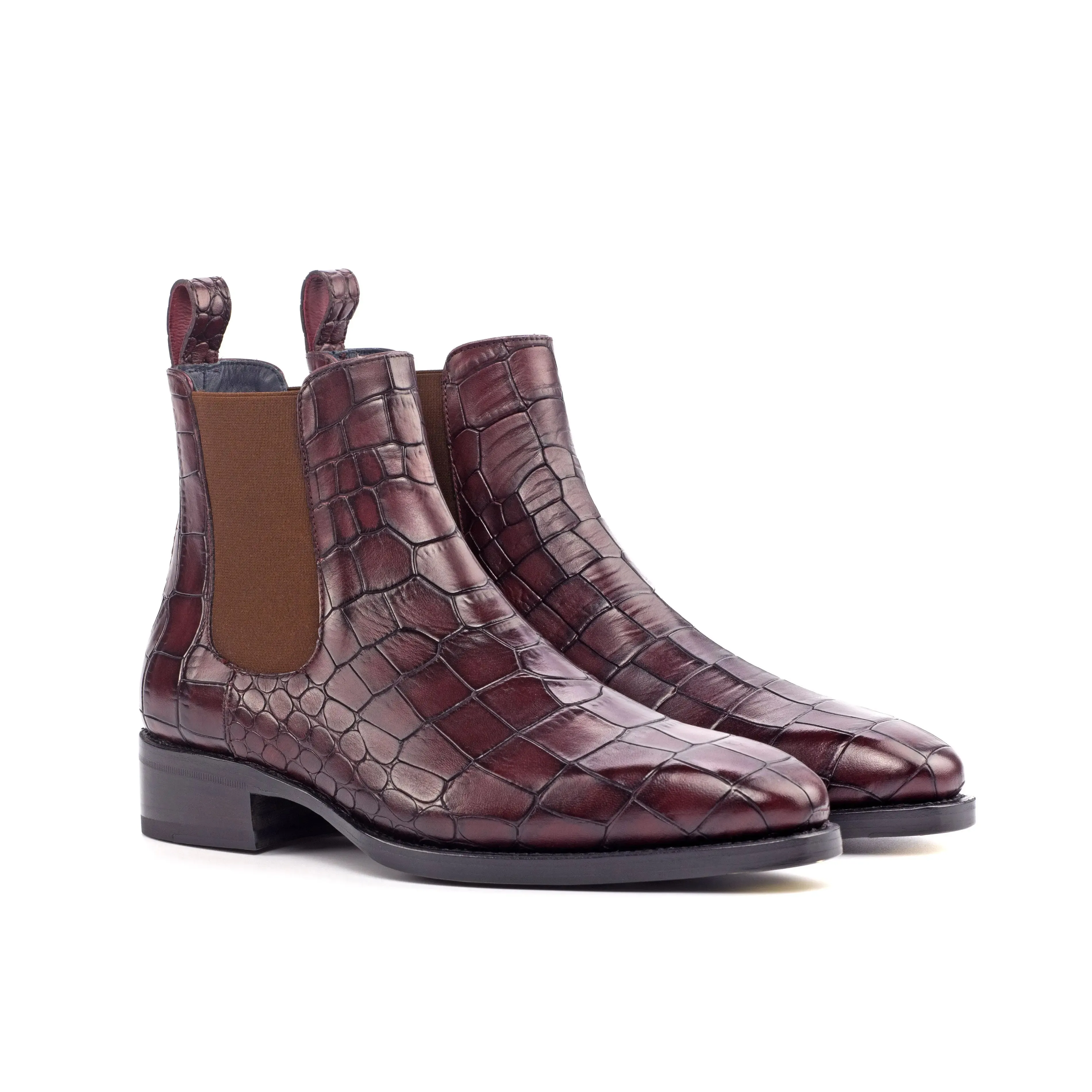 Dapperfam Schuhe DapperFam Monza in Burgunderrot Herren Italienisch Croco Geprägtes Leder Chelsea Stiefel