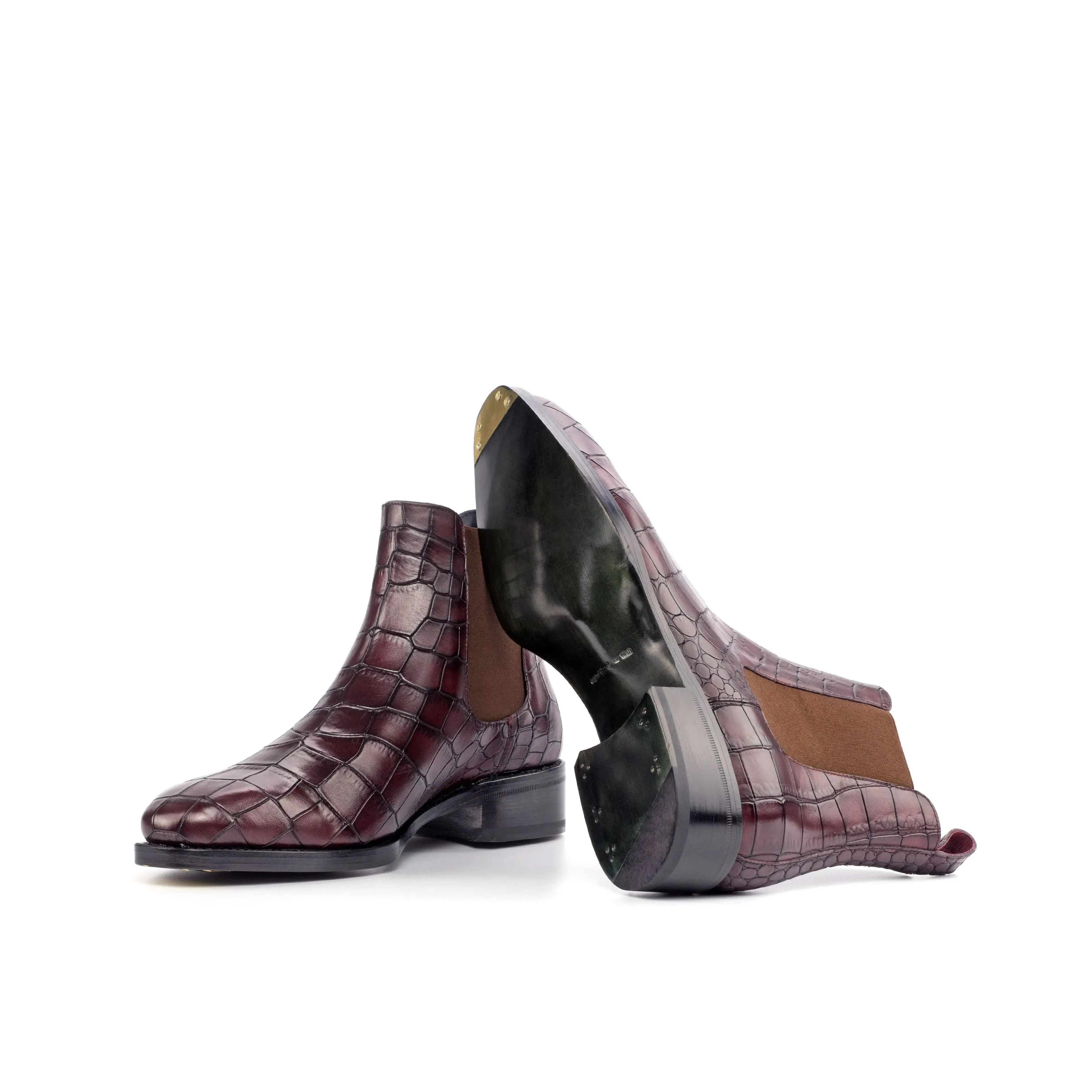 Dapperfam Schuhe DapperFam Monza in Burgunderrot Herren Italienisch Croco Geprägtes Leder Chelsea Stiefel