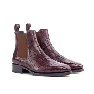 Dapperfam Schuhe DapperFam Monza in Burgunderrot Herren Italienisch Croco Geprägtes Leder Chelsea Stiefel