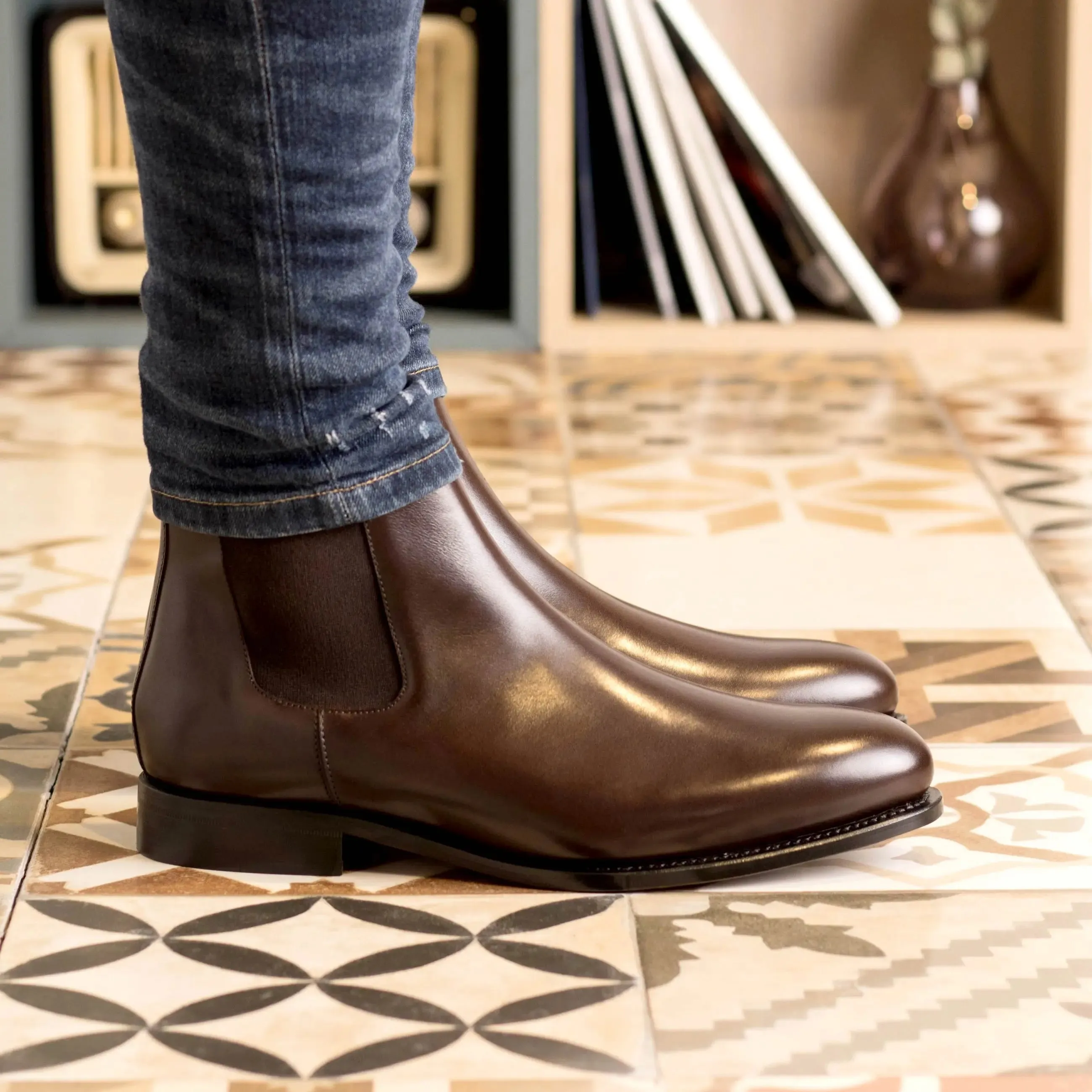Dapperfam Schuhe DapperFam Monza in Dunkelbraun Herren Italienische Leder Chelsea Stiefel