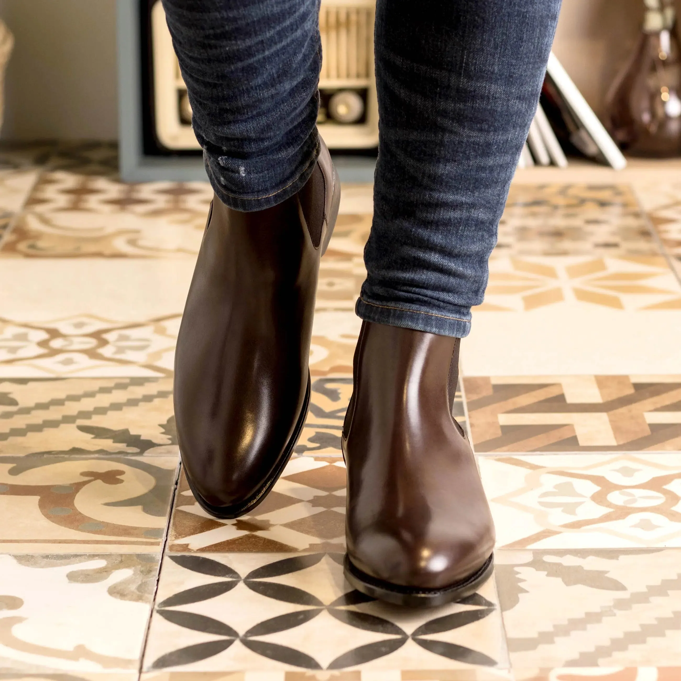 Dapperfam Schuhe DapperFam Monza in Dunkelbraun Herren Italienische Leder Chelsea Stiefel