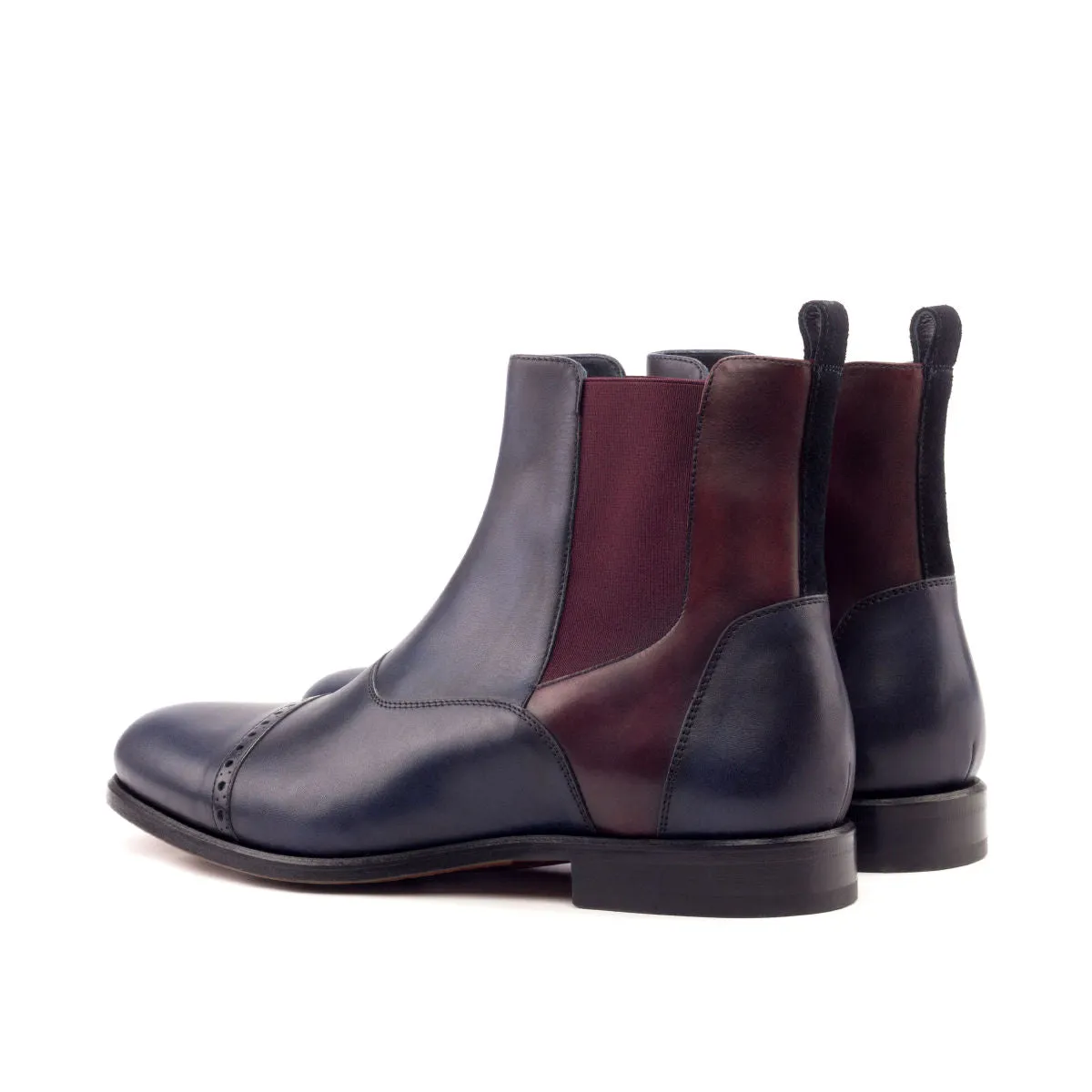 Dapperfam Schuhe DapperFam Vesuvio in Marineblau / Burgunder Herren Luxe Wildleder & Italienisches Leder Chelsea Multi-Stiefel