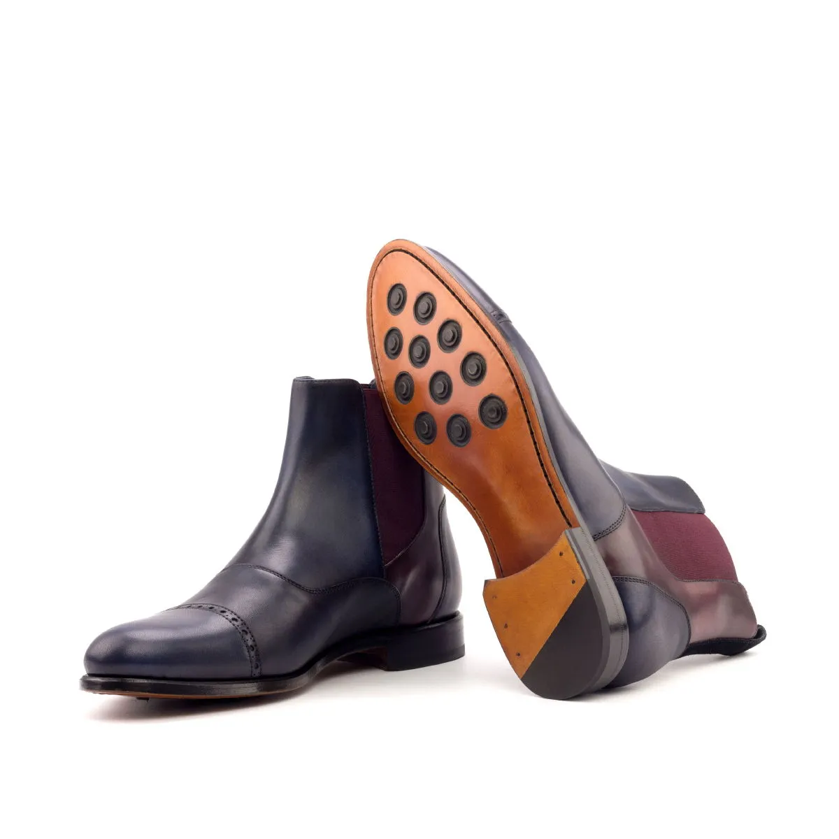 Dapperfam Schuhe DapperFam Vesuvio in Marineblau / Burgunder Herren Luxe Wildleder & Italienisches Leder Chelsea Multi-Stiefel
