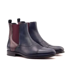 Dapperfam Schuhe DapperFam Vesuvio in Marineblau / Burgunder Herren Luxe Wildleder & Italienisches Leder Chelsea Multi-Stiefel