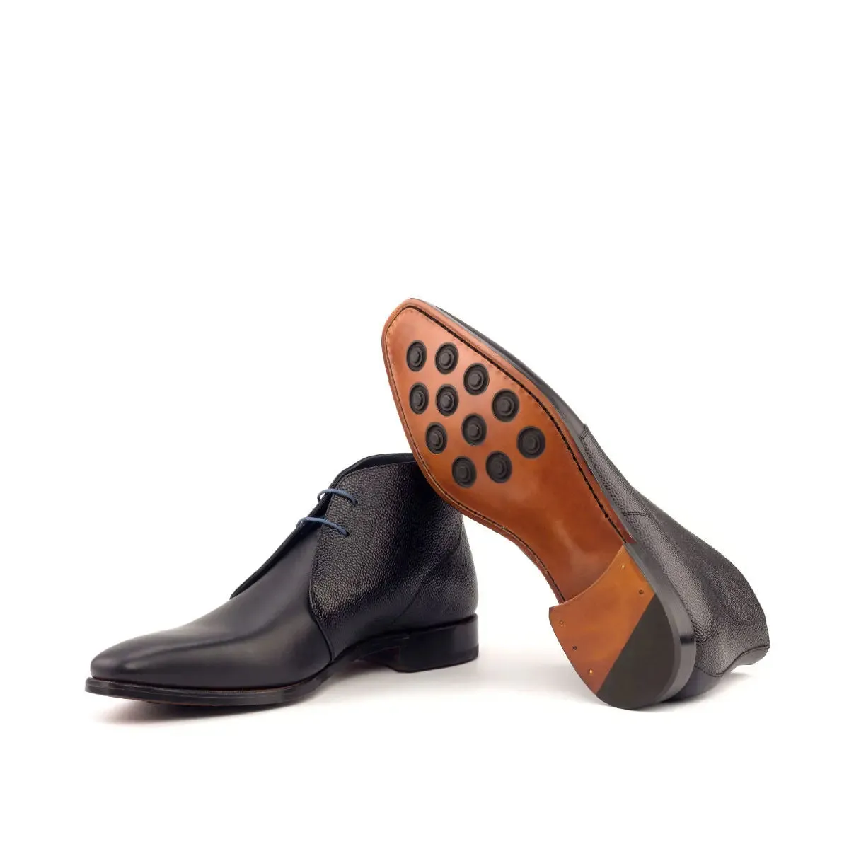 Dapperfam Schuhe DapperFam Vivace in Marineblau / Schwarz Herren Italienisches Leder & Italienisches Narbenleder Chukka