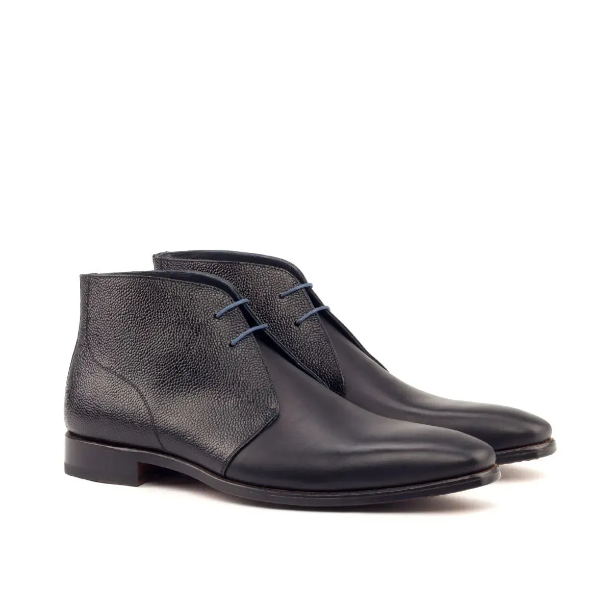 Dapperfam Schuhe DapperFam Vivace in Marineblau / Schwarz Herren Italienisches Leder & Italienisches Narbenleder Chukka