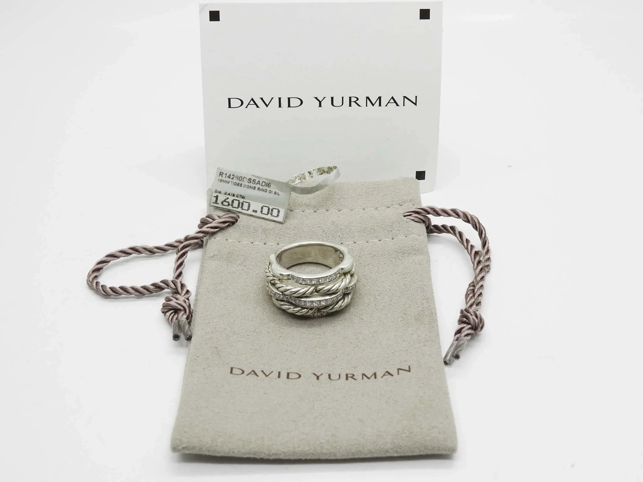 David Yurman Tides Diamond Dome Ring Sterling Silver Size 6.5 with Extras
