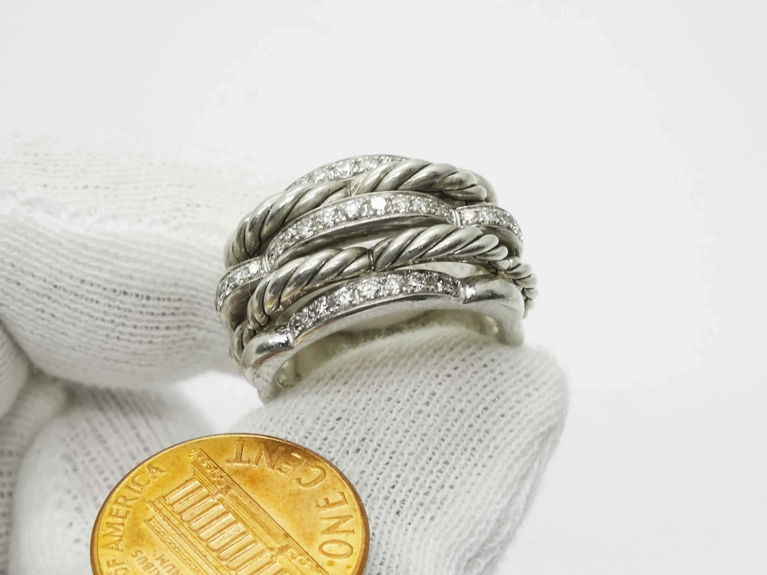 David Yurman Tides Diamond Dome Ring Sterling Silver Size 6.5 with Extras