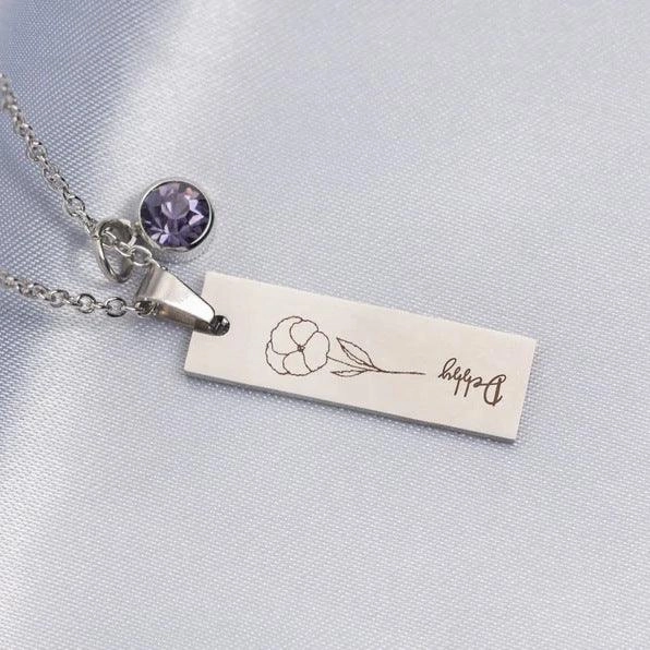 December Flower Birthday Stone Necklace Laser Birthday