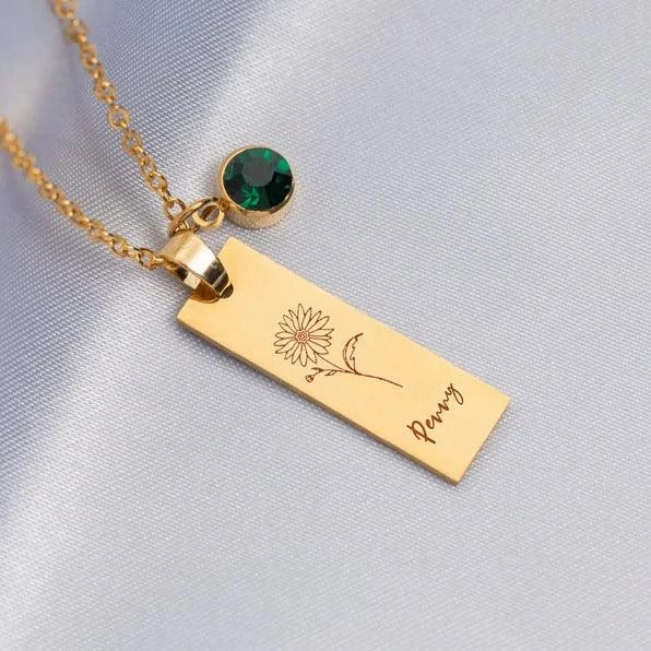 December Flower Birthday Stone Necklace Laser Birthday