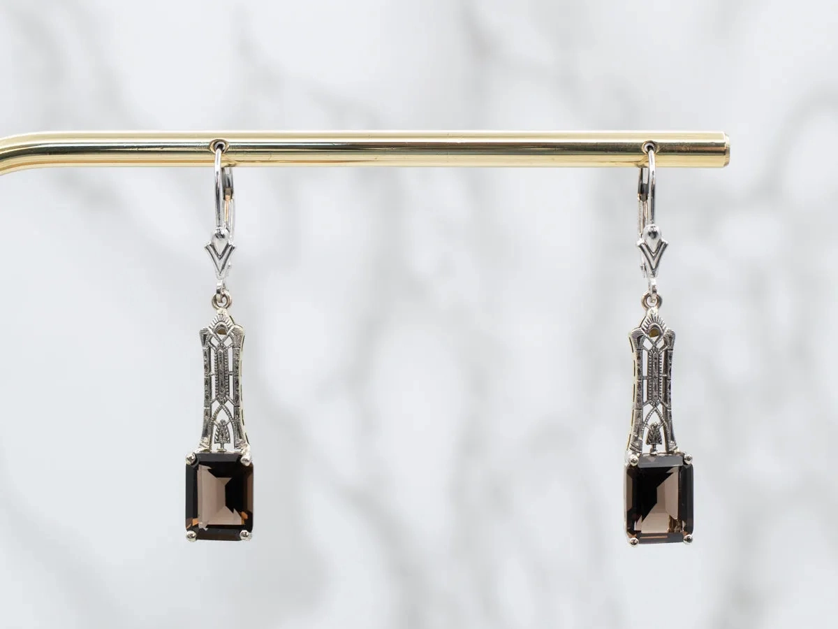 Deco Filigree Smoky Quartz Gemstone Earrings