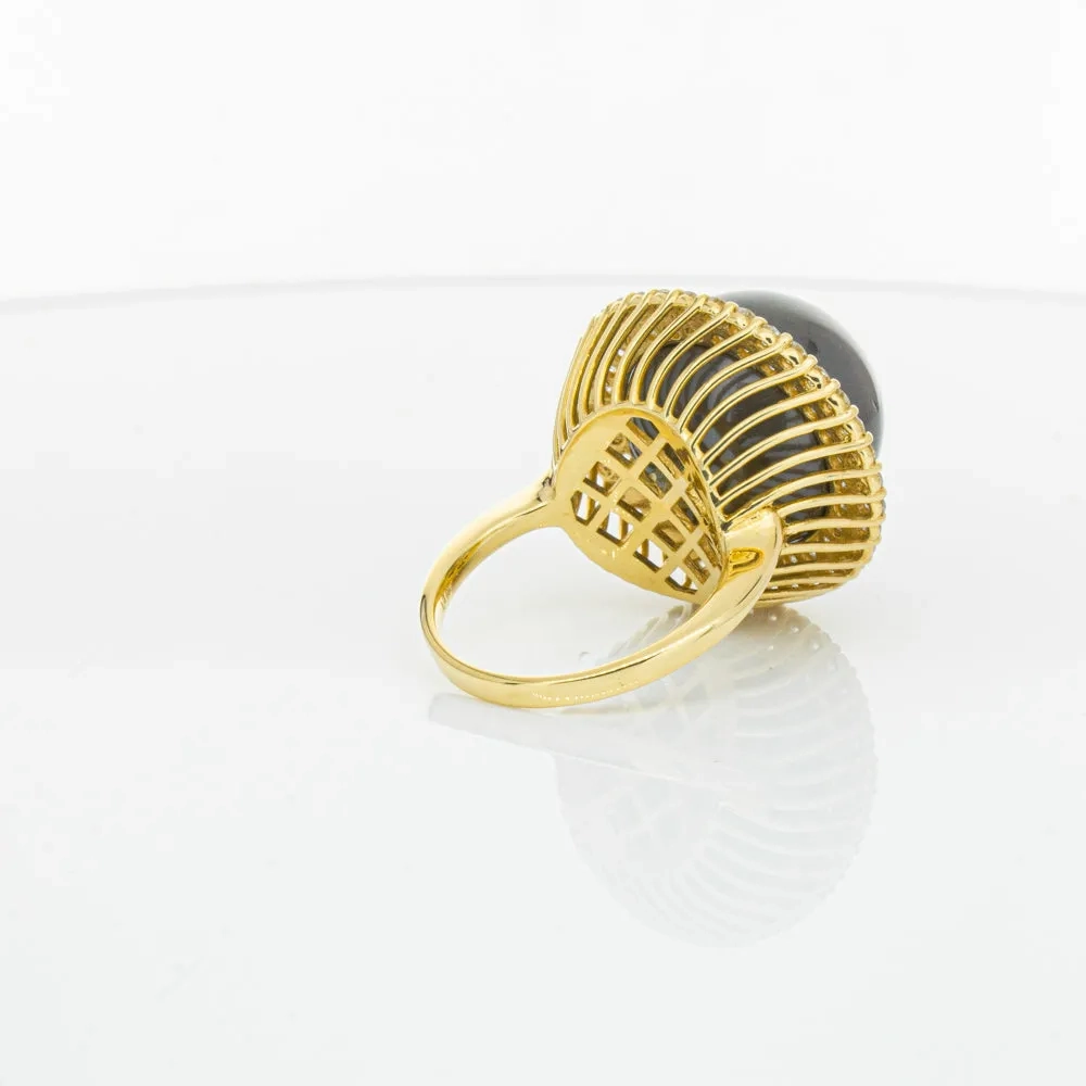 Deja Vu 18ct Yellow Gold 16mm Black Pearl &amp; Diamond Ring