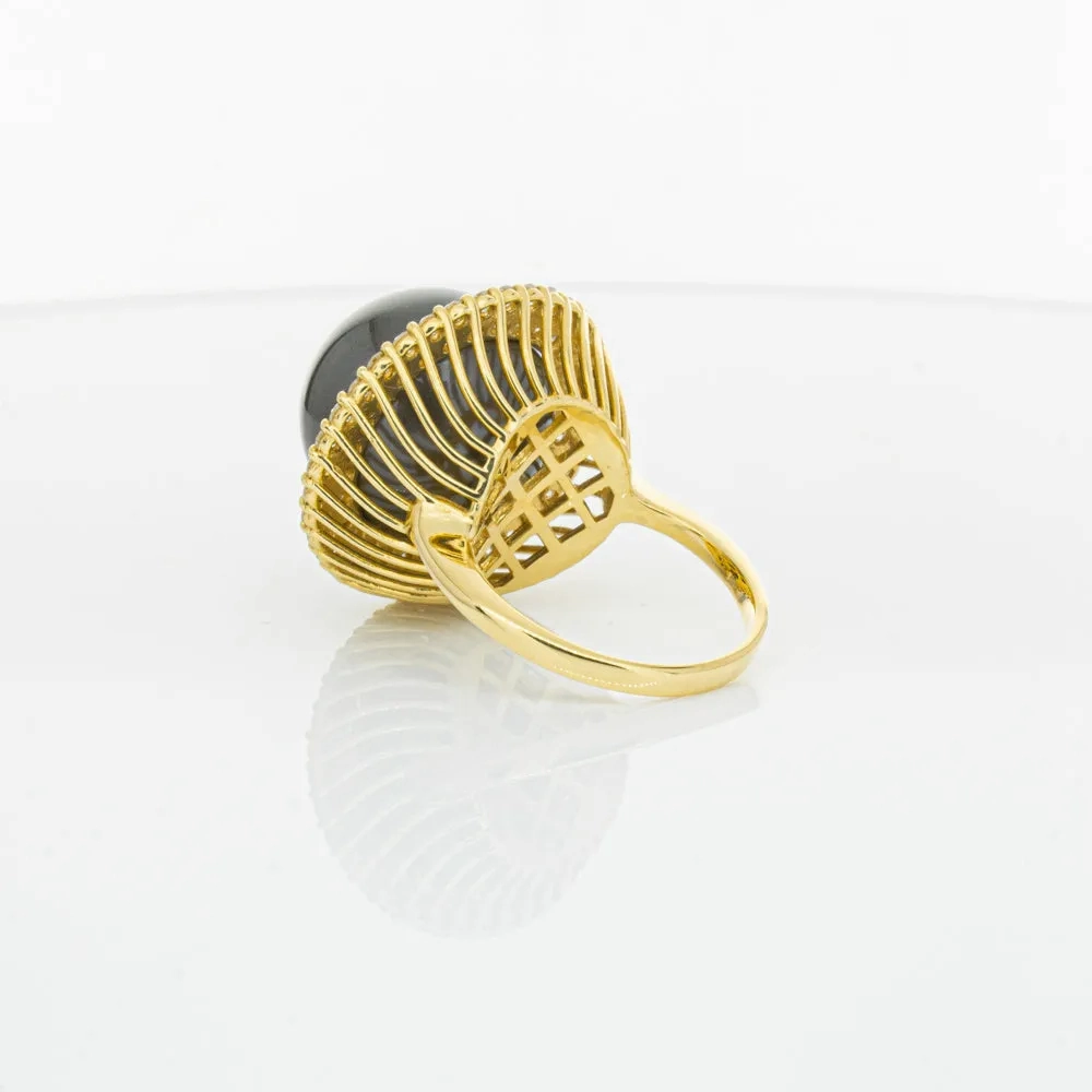 Deja Vu 18ct Yellow Gold 16mm Black Pearl &amp; Diamond Ring