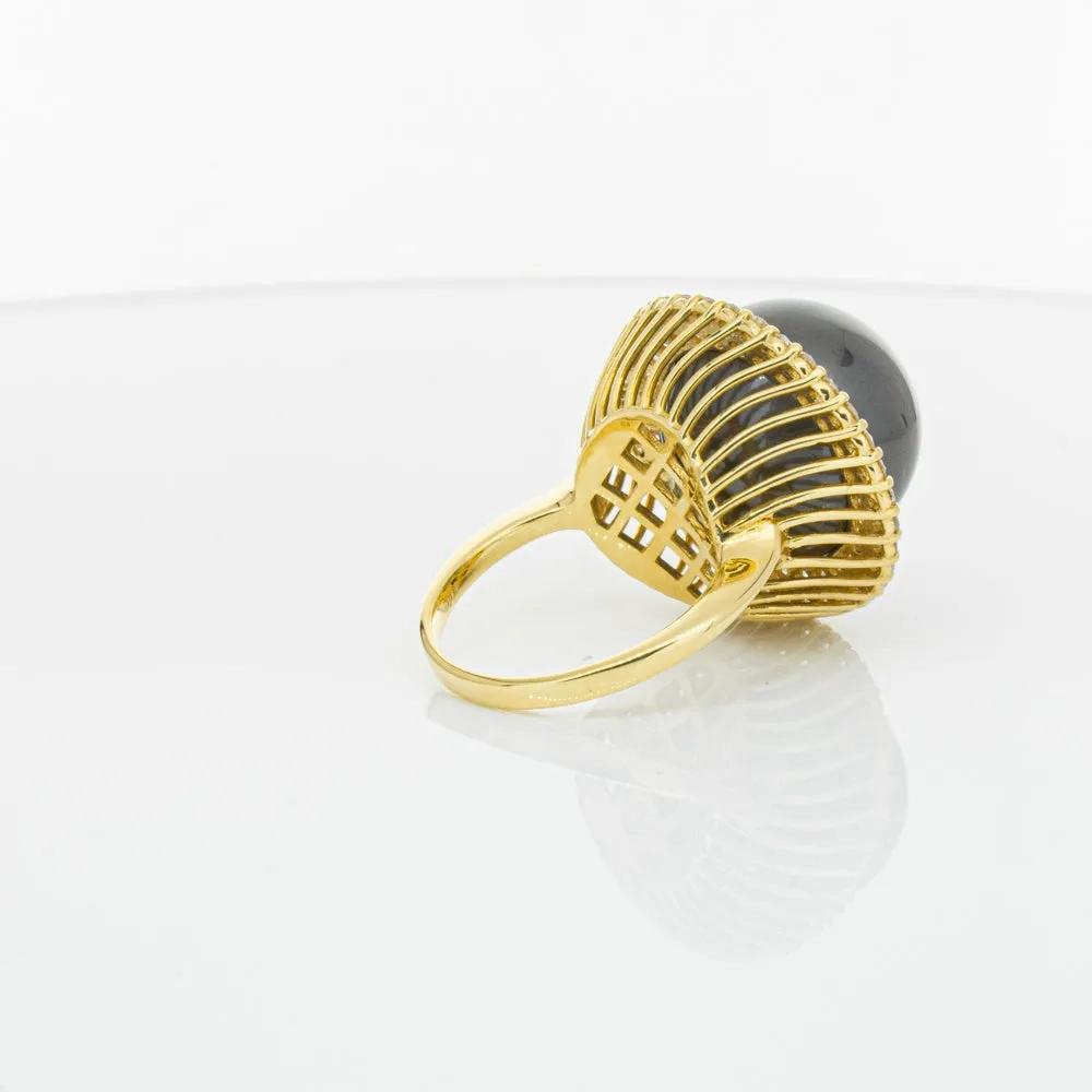 Deja Vu 18ct Yellow Gold 16mm Black Pearl &amp; Diamond Ring