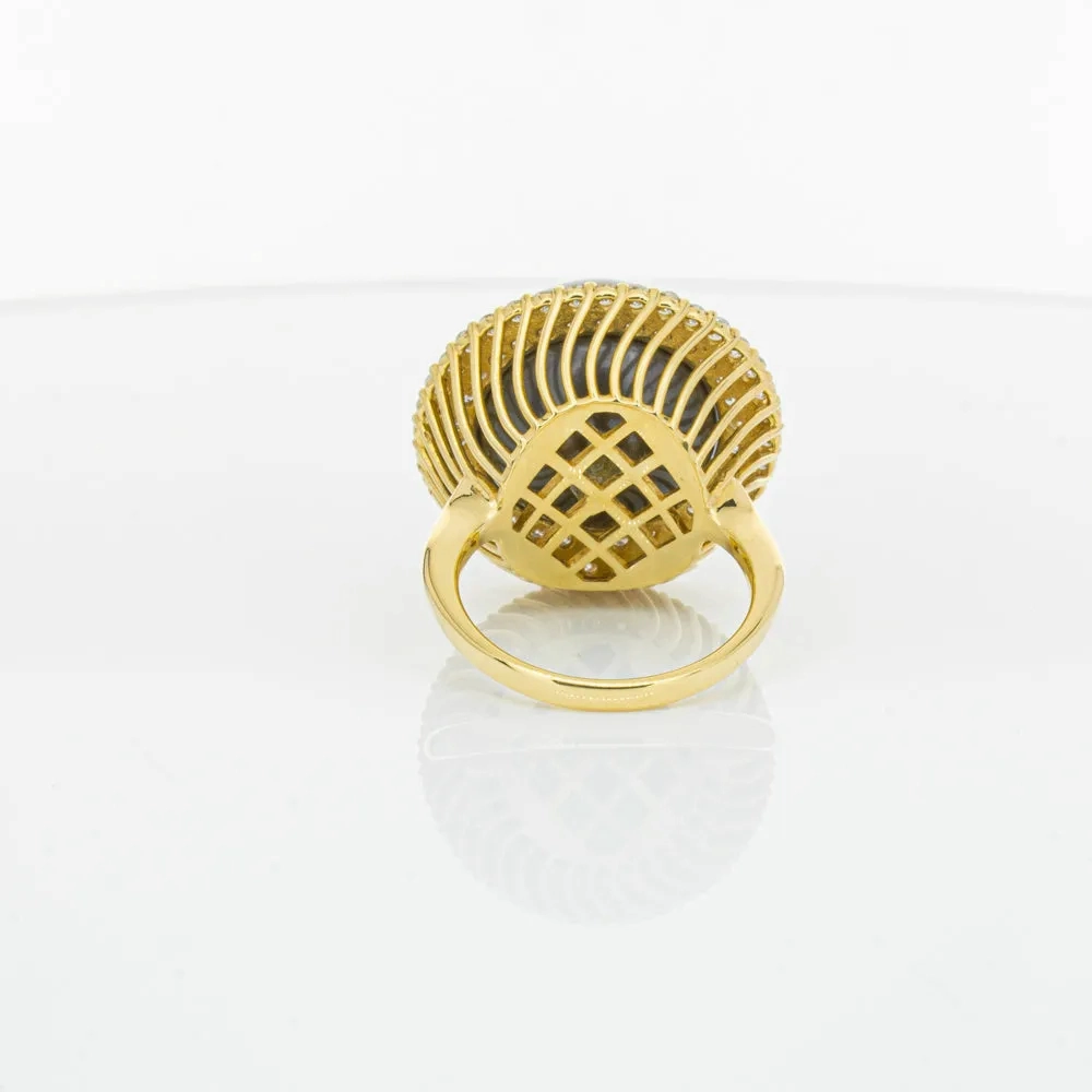 Deja Vu 18ct Yellow Gold 16mm Black Pearl &amp; Diamond Ring
