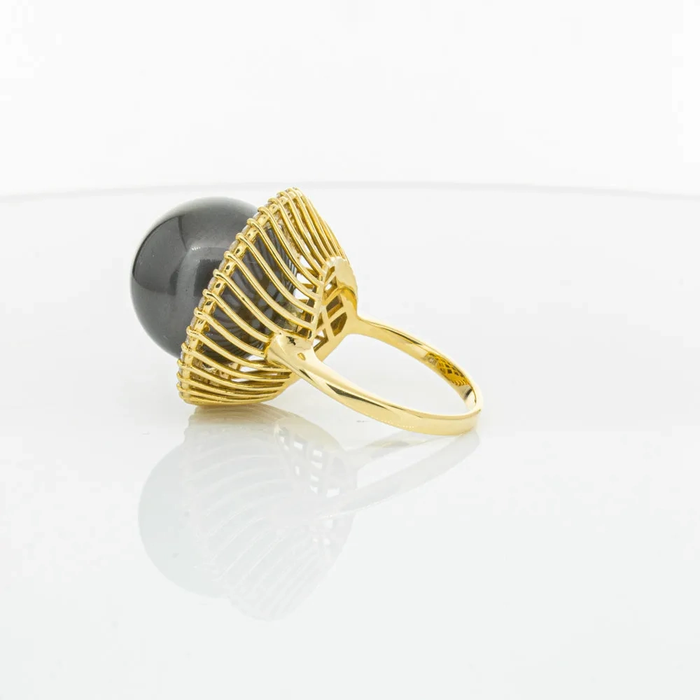 Deja Vu 18ct Yellow Gold 16mm Black Pearl &amp; Diamond Ring
