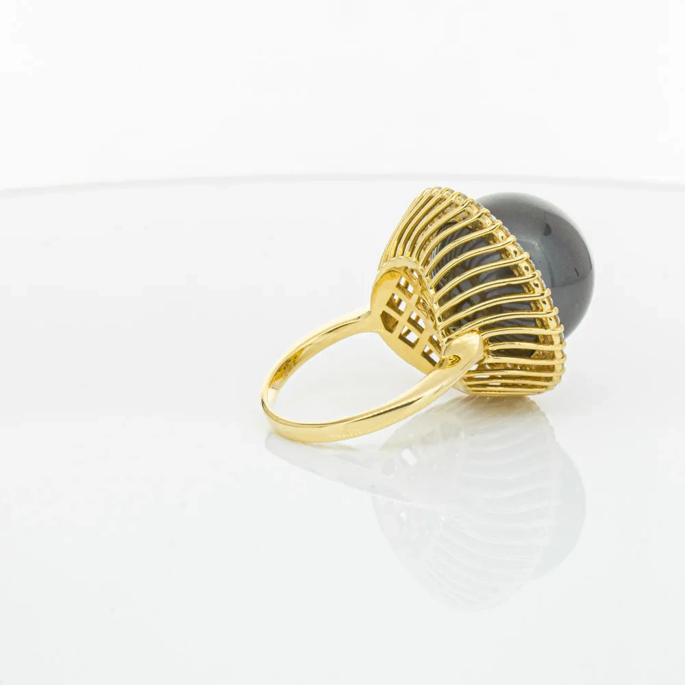 Deja Vu 18ct Yellow Gold 16mm Black Pearl &amp; Diamond Ring