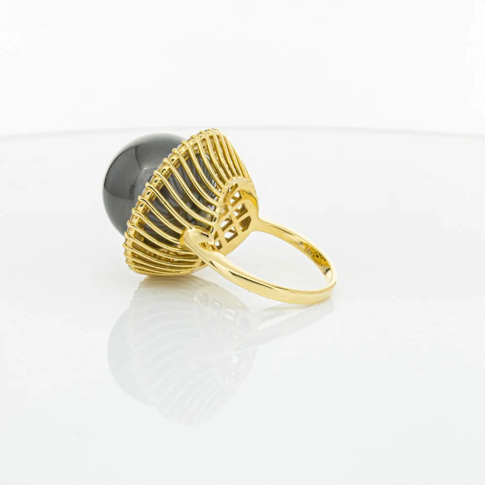 Deja Vu 18ct Yellow Gold 16mm Black Pearl &amp; Diamond Ring