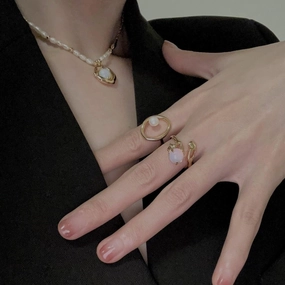 Design Opal Set Sterling Silver Ring Adjustable 