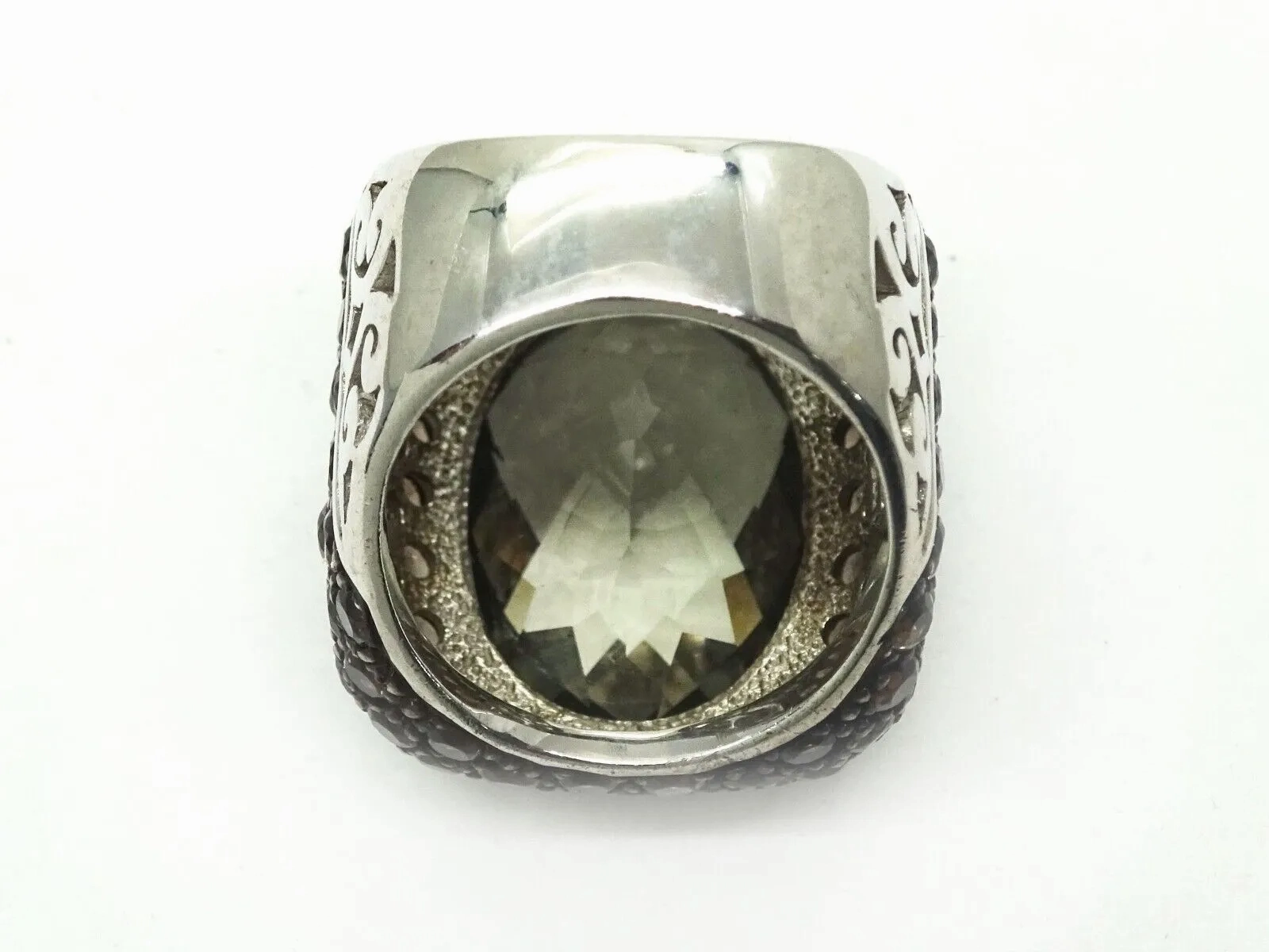 Designer 12ct Oval Prasiolite Smoky Quartz Sterling Silver Cocktail Ring Size 7