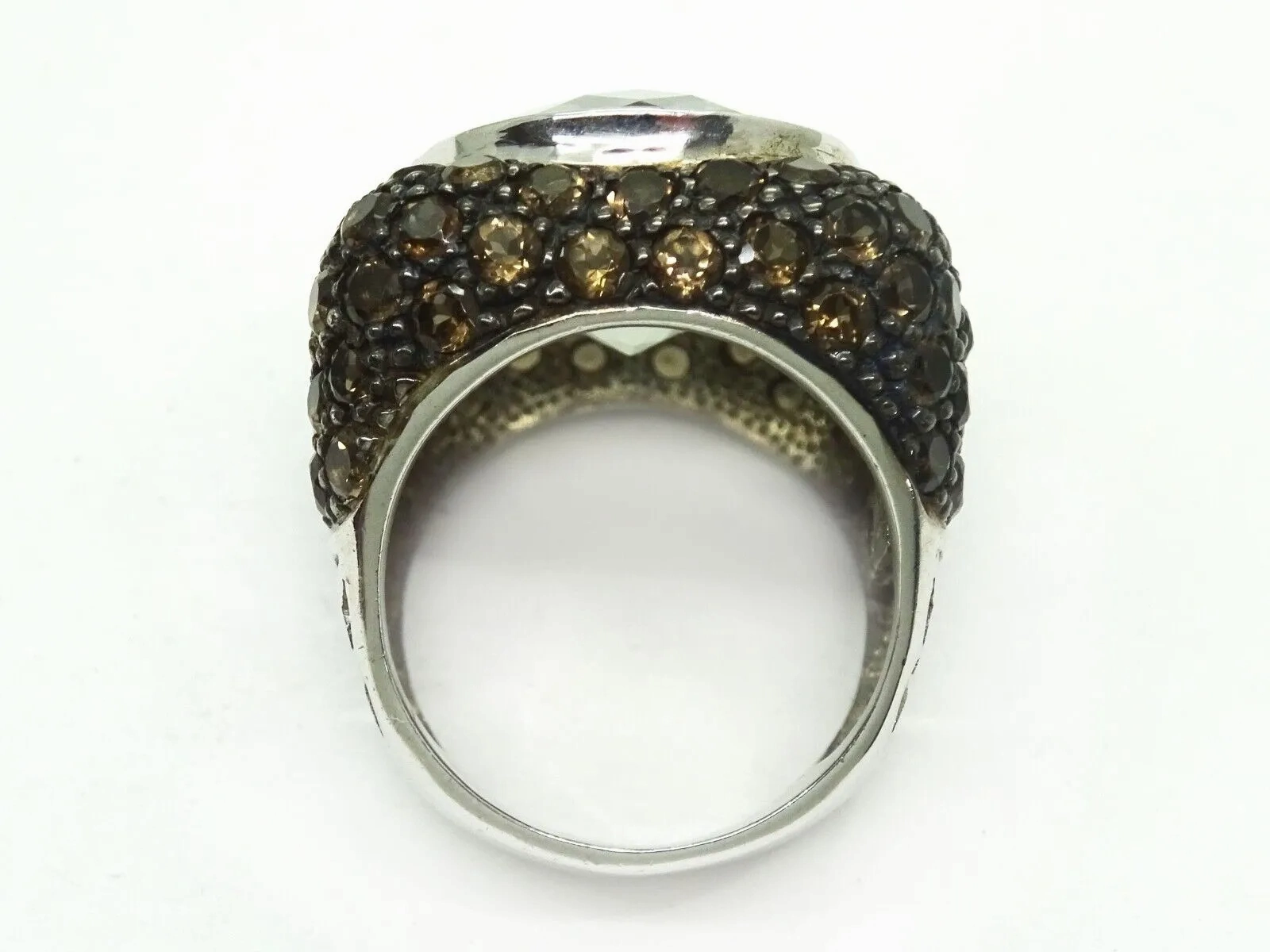 Designer 12ct Oval Prasiolite Smoky Quartz Sterling Silver Cocktail Ring Size 7