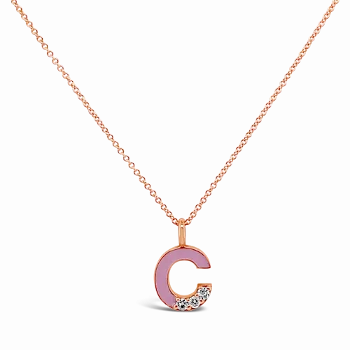 Diamond &amp; Pink Enamel Initial Pendant