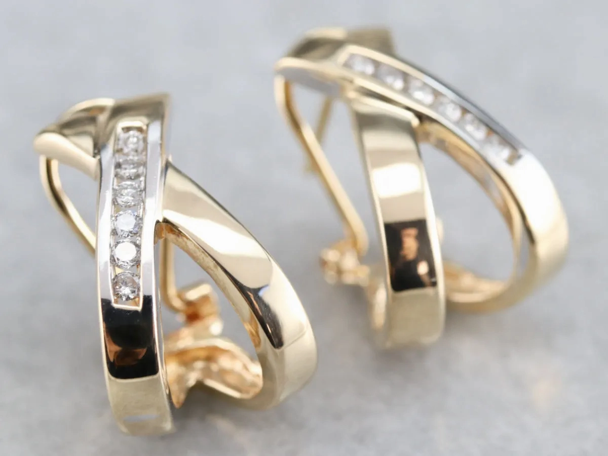 Diamond Drop Hoop Earrings