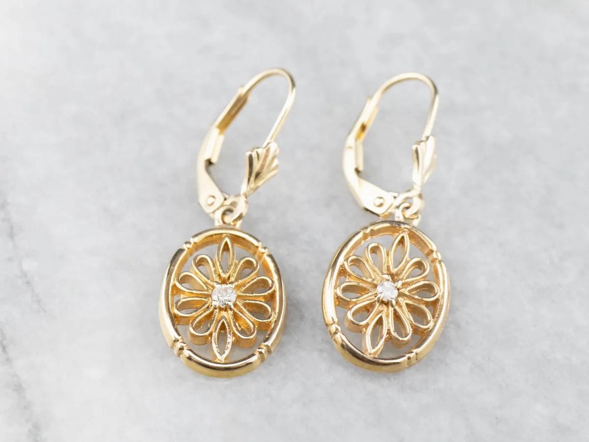 Diamond Gold Filigree Drop Earrings