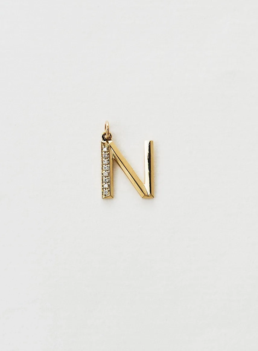 Diamond Letter N 18K Gold Necklace or Pendant w. Diamond