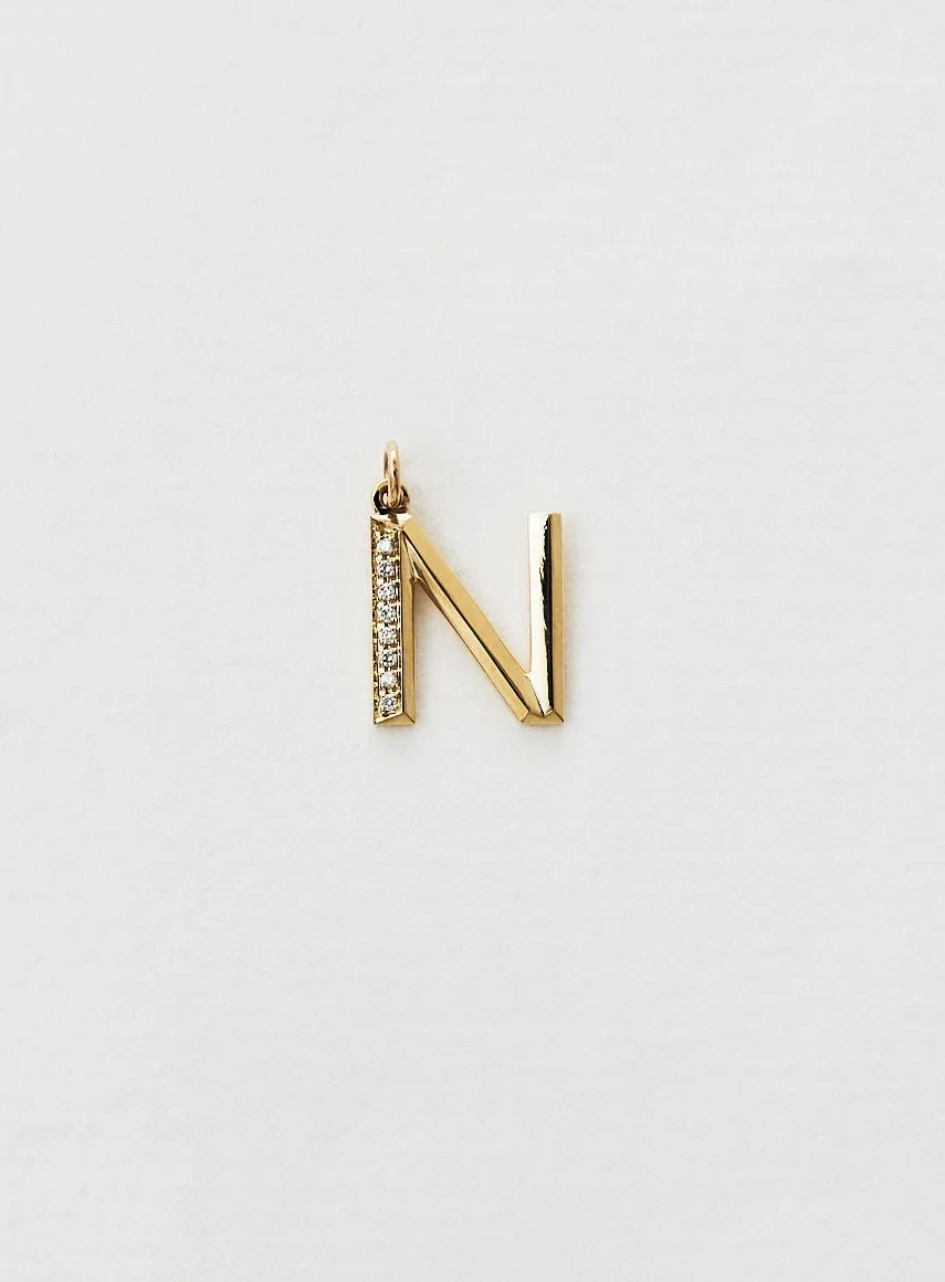Diamond Letter N 18K Gold Necklace or Pendant w. Diamond