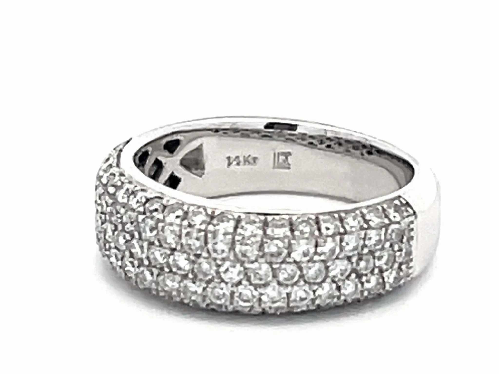 Diamond Studded Band Ring 14k White Gold