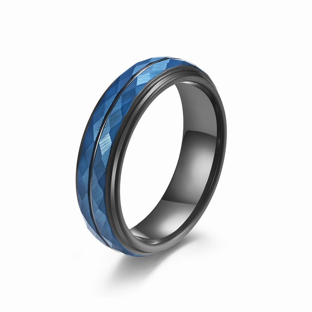 Diamond Turtle Faced Black Tungsten Steel Ring