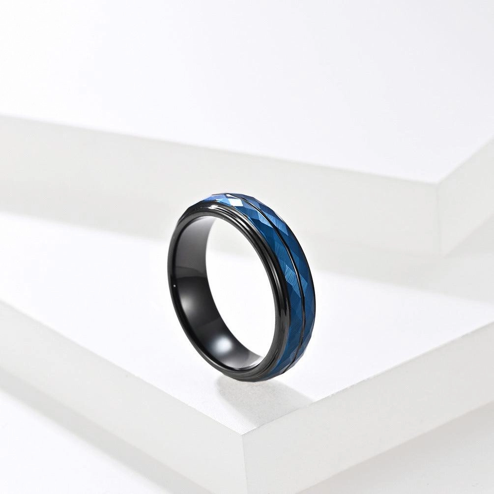 Diamond Turtle Faced Black Tungsten Steel Ring