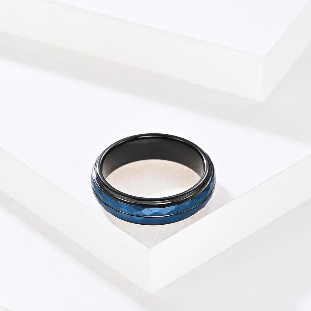 Diamond Turtle Faced Black Tungsten Steel Ring