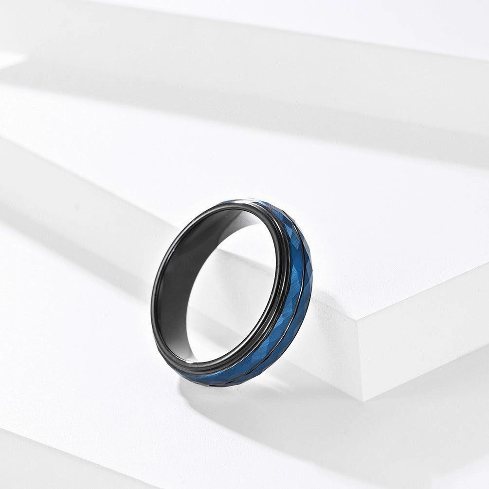 Diamond Turtle Faced Black Tungsten Steel Ring