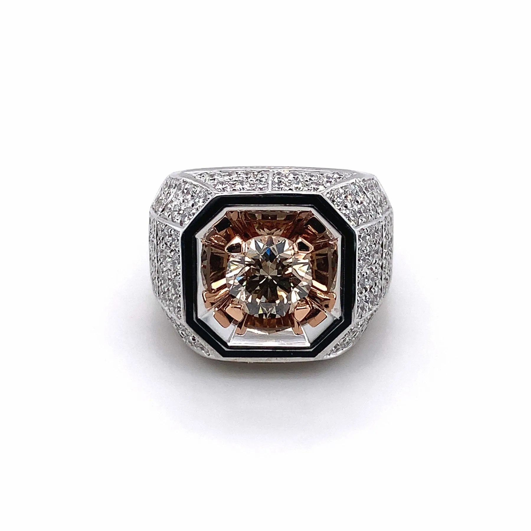 DIAMONDS OF BOTSWANA White and Rose Gold Diamond Octagon Pave Ring Model Ref : 4022903