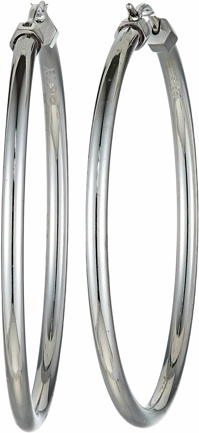 DKNY Ladies Silver Hoop Earrings 