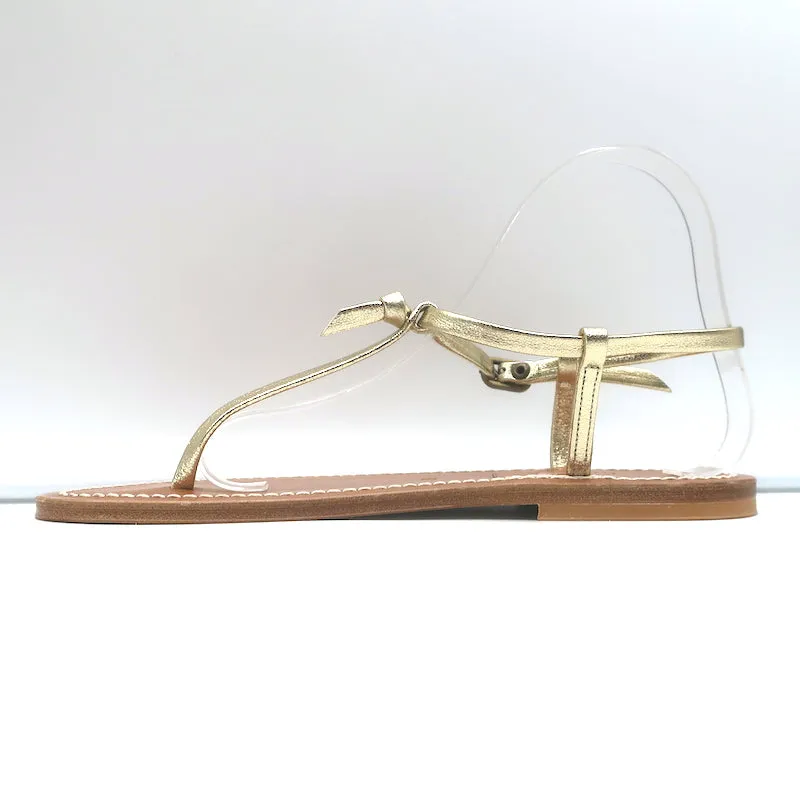Doen x K.Jacques Cote T-Riemen Flache Sandalen Gold Metallic Leder Größe 39 NEU