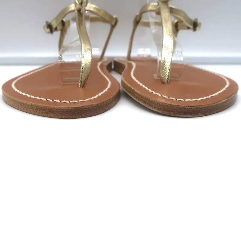 Doen x K.Jacques Cote T-Riemen Flache Sandalen Gold Metallic Leder Größe 39 NEU
