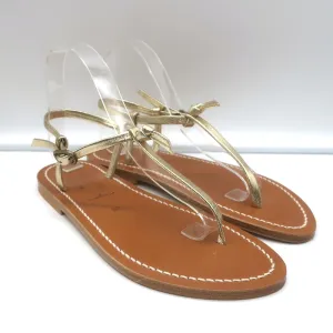 Doen x K.Jacques Cote T-Riemen Flache Sandalen Gold Metallic Leder Größe 39 NEU