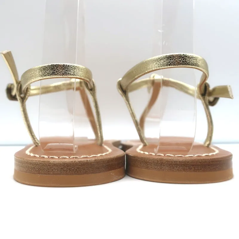 Doen x K.Jacques Cote T-Riemen Flache Sandalen Gold Metallic Leder Größe 39 NEU
