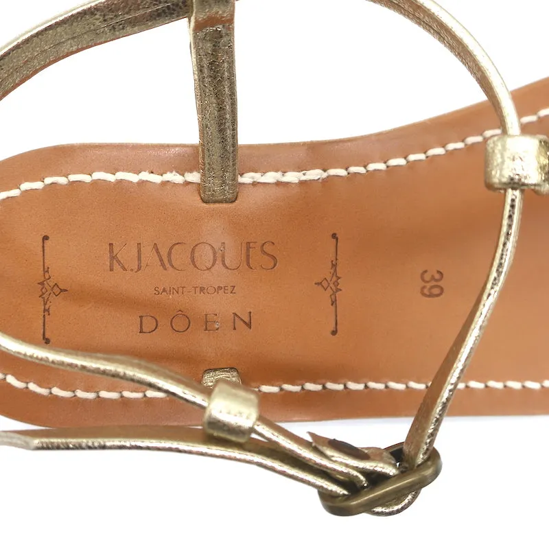 Doen x K.Jacques Cote T-Riemen Flache Sandalen Gold Metallic Leder Größe 39 NEU