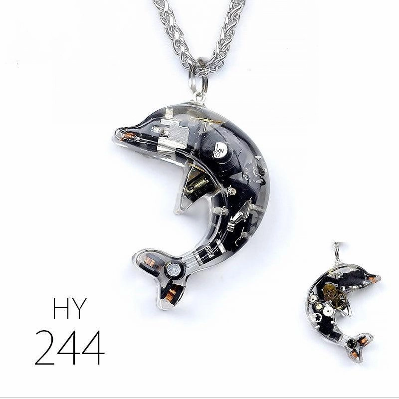 Dolphin Steampunk Electronic Pendant Necklace