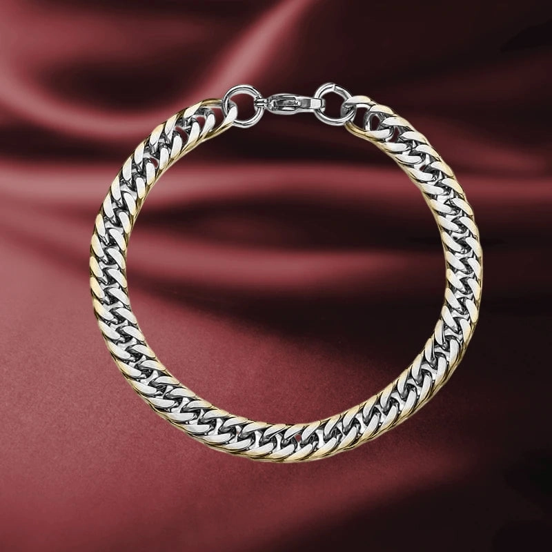 Double Curb Gold Edged Bracelet
