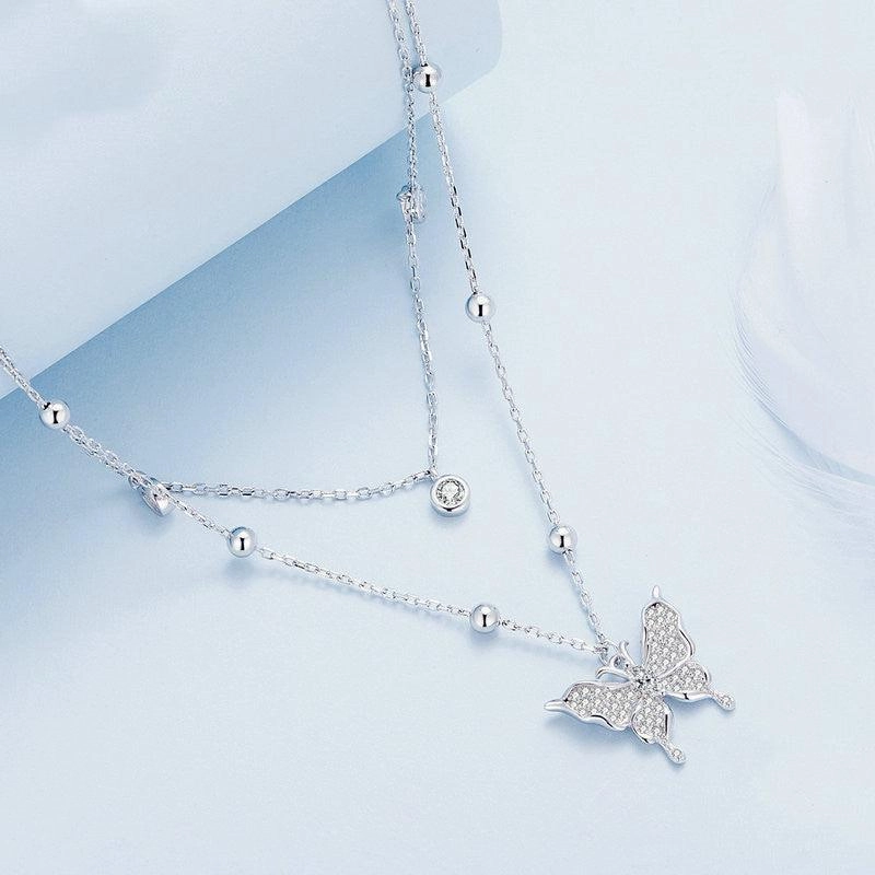 Double-layer Fringed Butterfly Necklace
