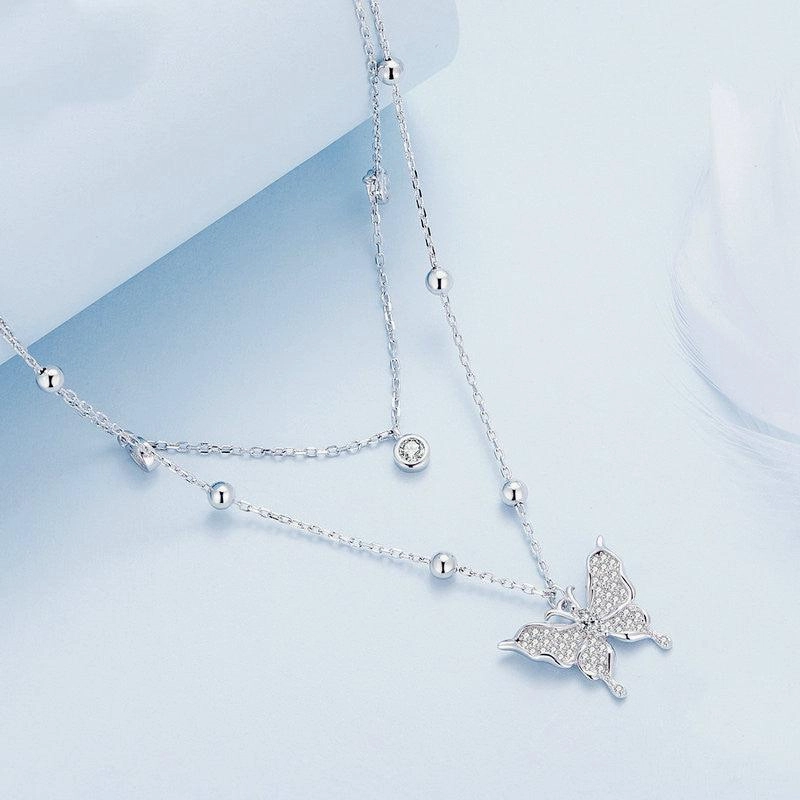 Double-layer Fringed Butterfly Necklace
