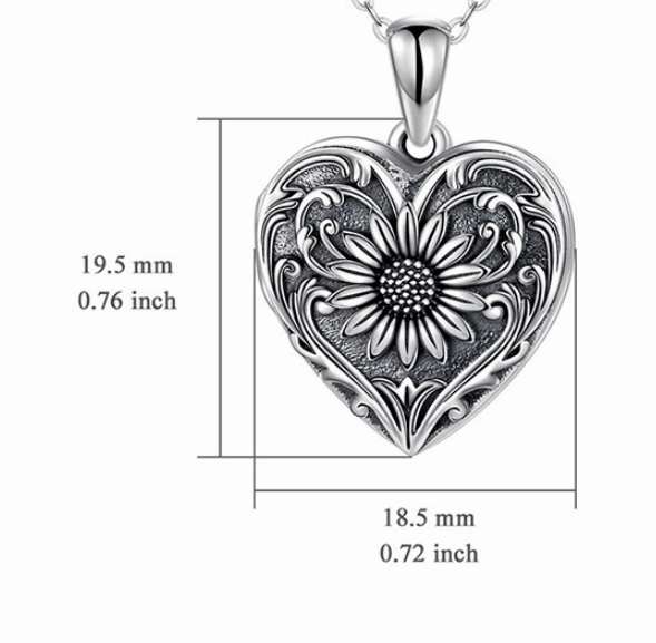 Double-sided Photo Couple Pendant Sunflower Carved Peach Heart Engraved Word Necklace