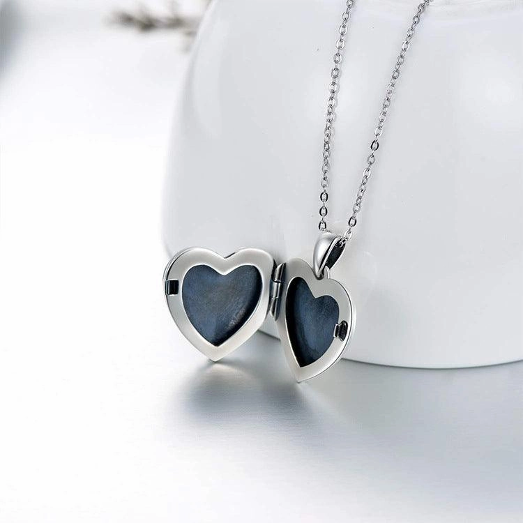 Double-sided Photo Couple Pendant Sunflower Carved Peach Heart Engraved Word Necklace